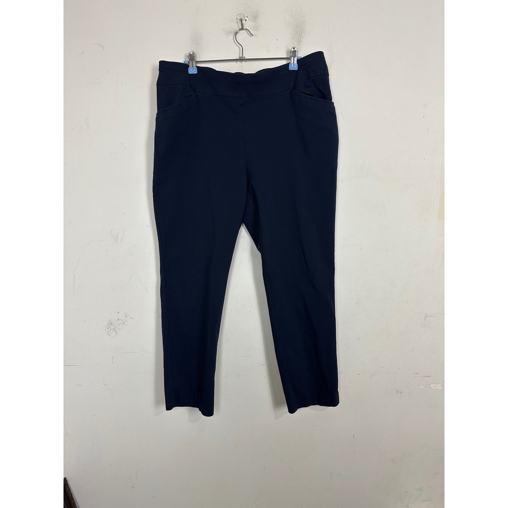 Chicos Perfect Stretch Navy Blue Pull On Pants Size 3 Short Slim Leg Trousers